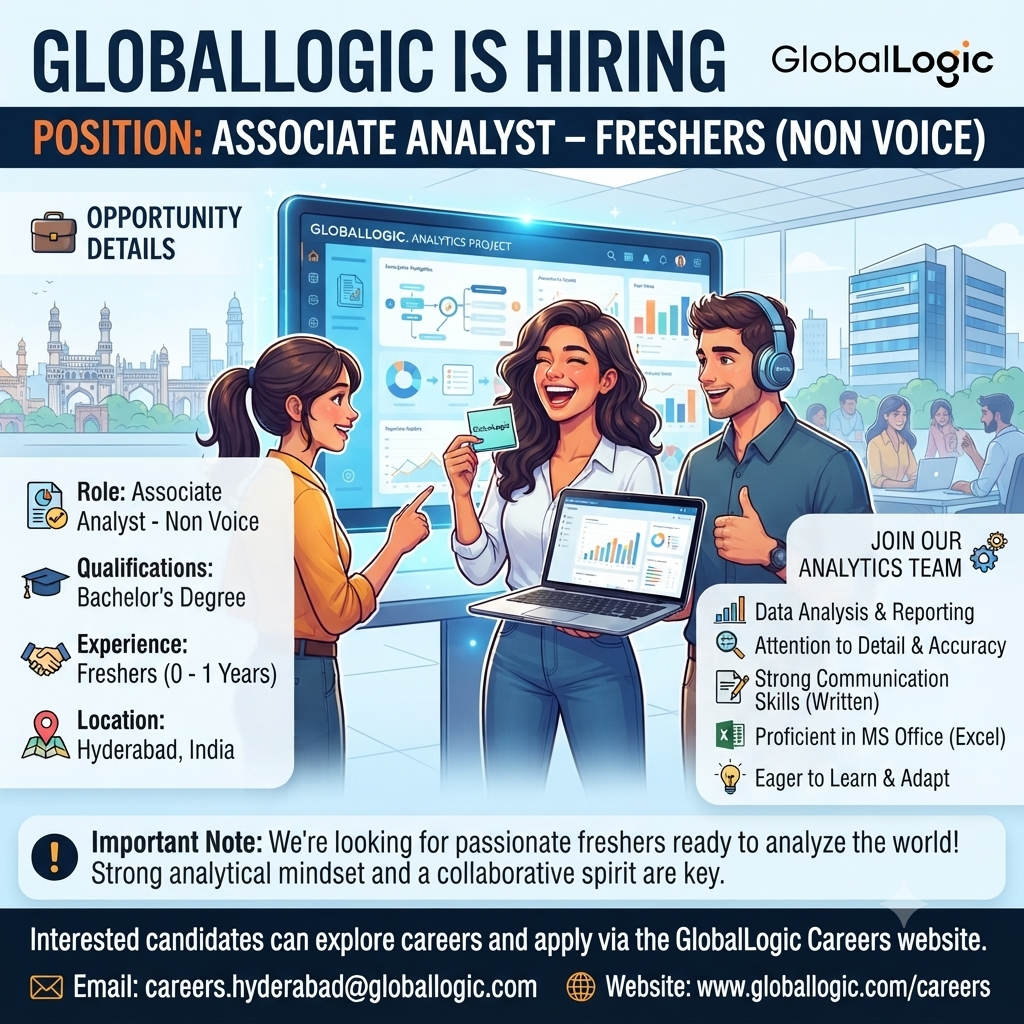 GlobalLogic Hiring 2026: Associate Analyst – Freshers (Non Voice) | Hyderabad