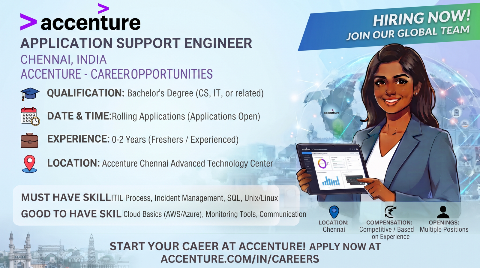 Accenture Recruitment 2026: Application Support Engineer for Freshers (0-2 Years) | Chennai