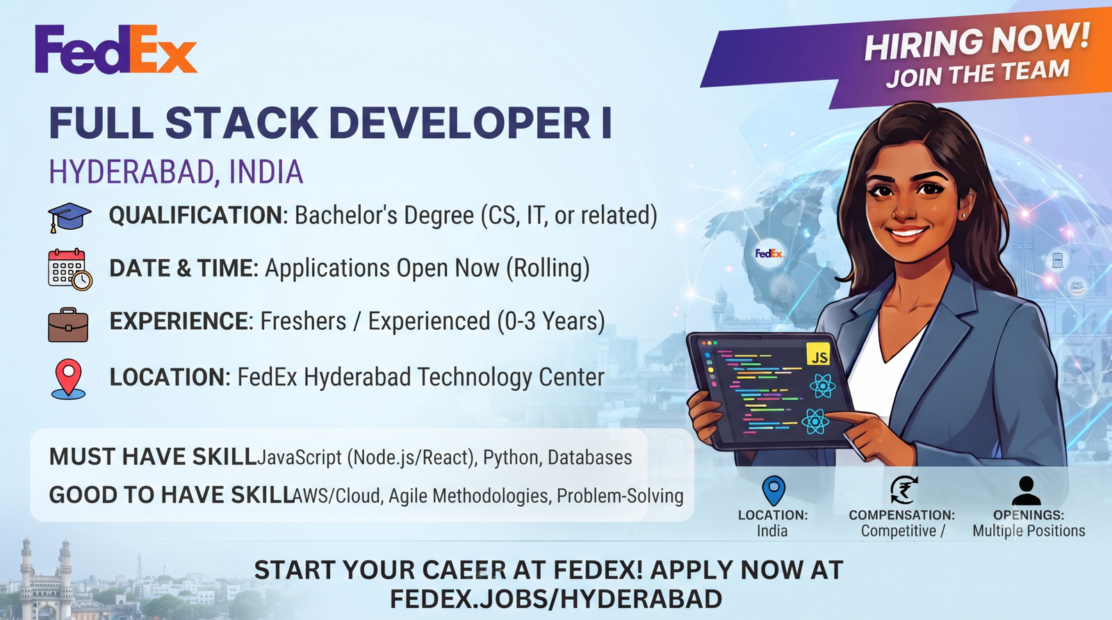 FedEx Hiring Full Stack Developer I in Hyderabad | Freshers & Experienced Candidates