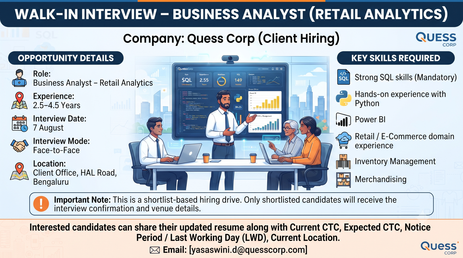 Quess Corp Walk-In Drive 2026: Business Analyst (Retail Analytics) | Bengaluru