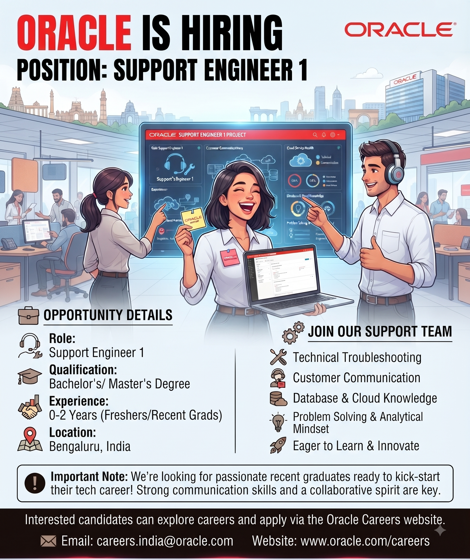Oracle Recruitment 2026: Support Engineer 1 for Freshers & Early Professionals (0-2 Years) | Bengaluru