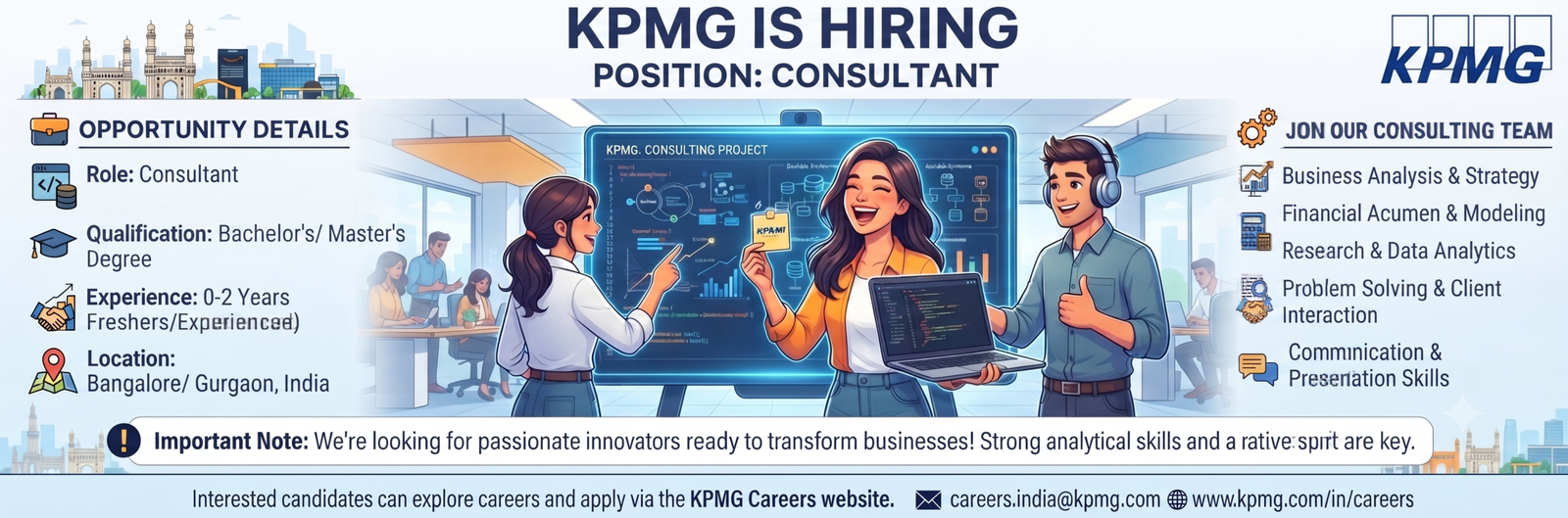 KPMG Recruitment 2026: Consultant Role for Freshers & Early Professionals (0-2 Years) | Bangalore & Gurgaon