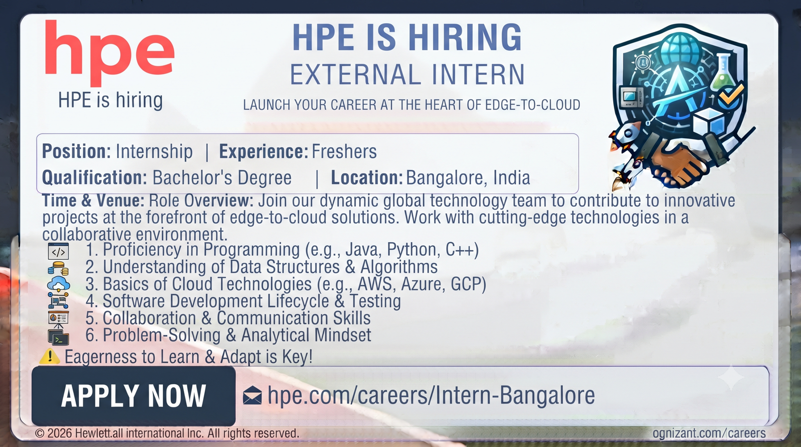 HPE Recruitment 2026: Technical Intern (Students & Recent Graduates) | Bangalore