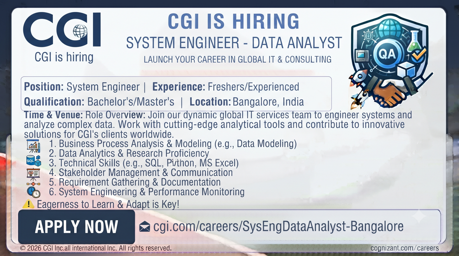 CGI Recruitment 2026: System Engineer – Data Analyst (Power BI & Python) | Bangalore
